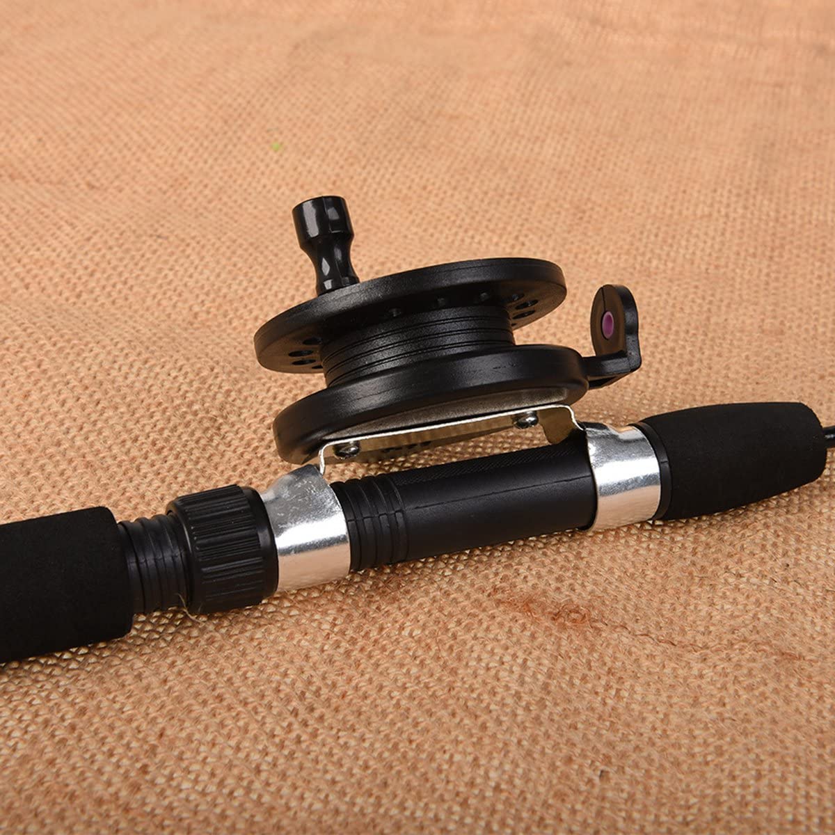 CañA de Pescar de Invierno en Hielo con Carrete Combo Set Pesca en Hielo Mini Alimentador 2 Secciones TelescóPica CañA de Pescar Rueda Kit