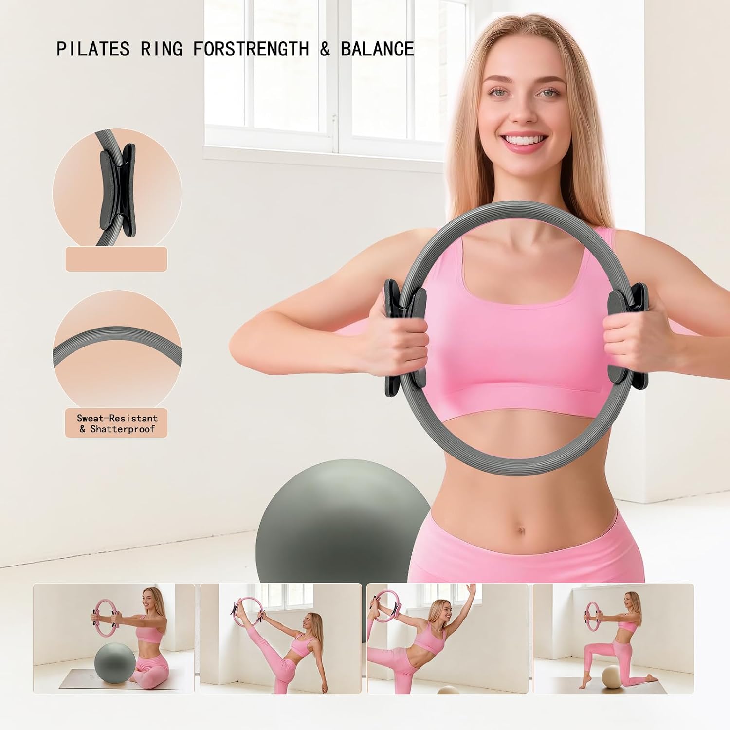 Pilates Kit, 17-in-1 Home Pilates Equipment Workout Set for Women – 14.5" Pilates Ring, TPE Gradient Resistance Bands, Yoga Ball,Heart-Shaped Resistance Band & Grip Socks with Backpack