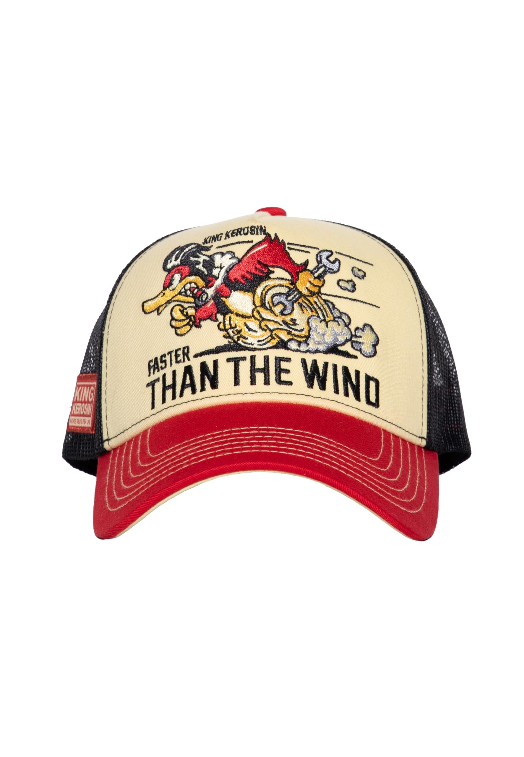 King Kerosin Faster Than The Wind Gorra de béisbol Trucker Gorra de béisbol Gorra de camionero Gorra de malla para hombre - Snapback con visera Primavera/Verano/Otoño/Invierno, beige