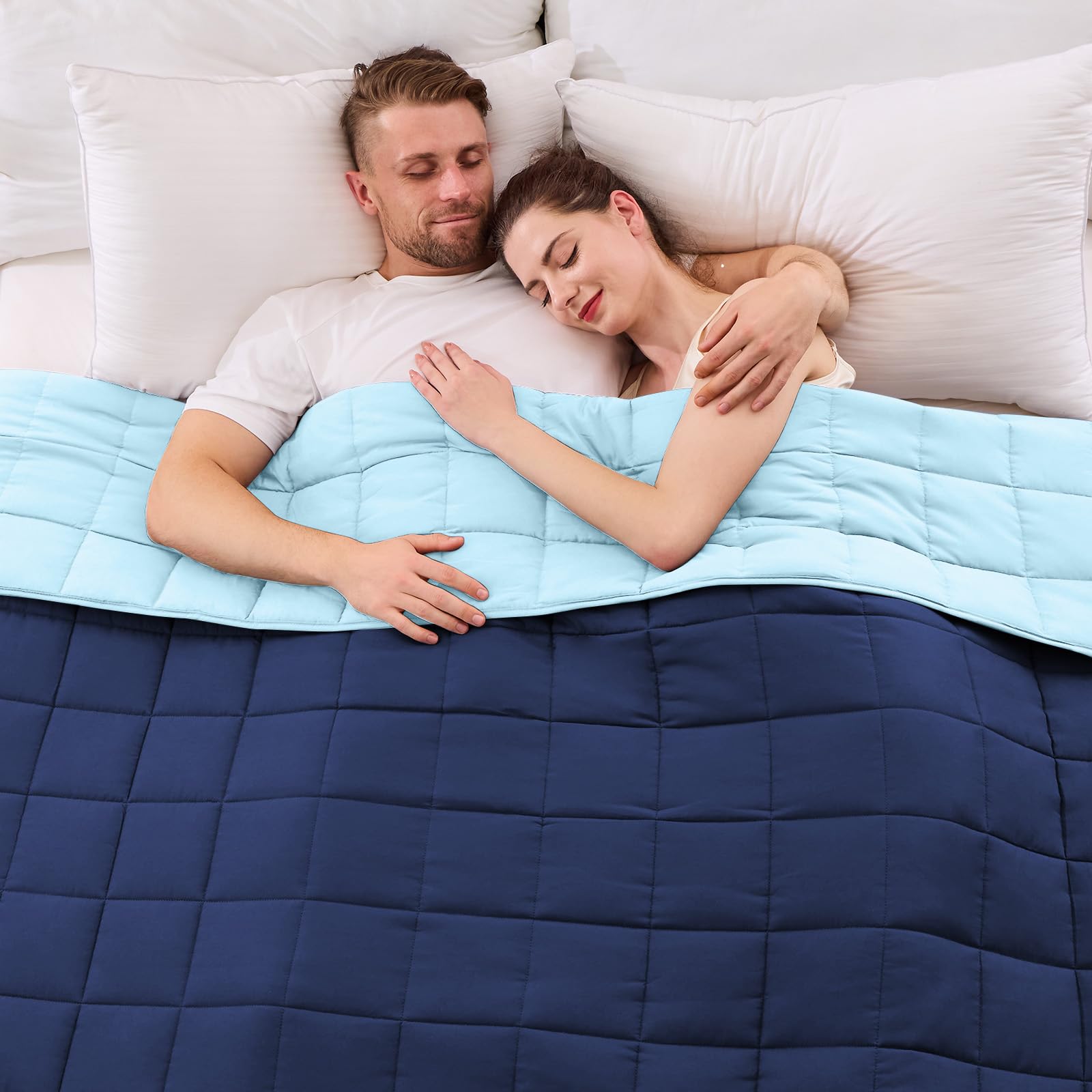 yescool weighted blanket for adults (30 lbs, 88'' x 104'', navy & blue) cooling heavy blanket for sleeping perfect for 290-310 lbs, king size breathable blanket with premium glass bead