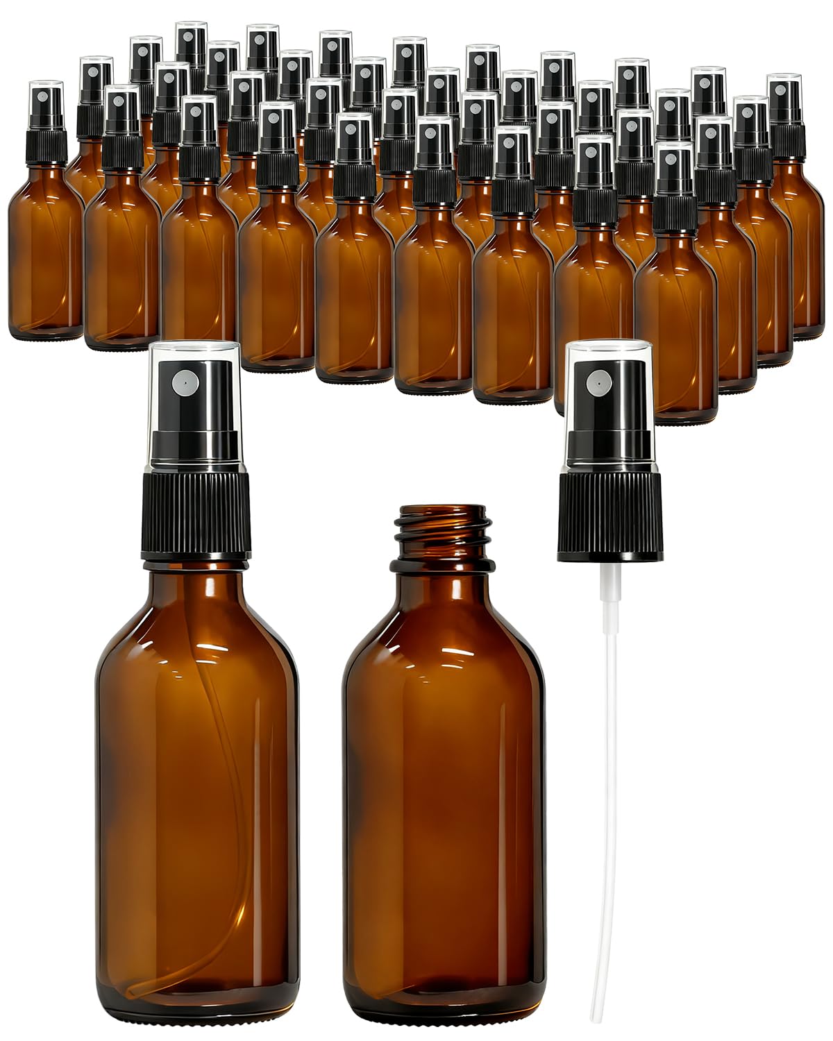 KEYWING 36 Pack Small Amber Glass Spray Bottles for Essential Oils, 2oz Empty Fine Mist Mini Spray Bottles, Refillable Containers for Hair, Travel,
