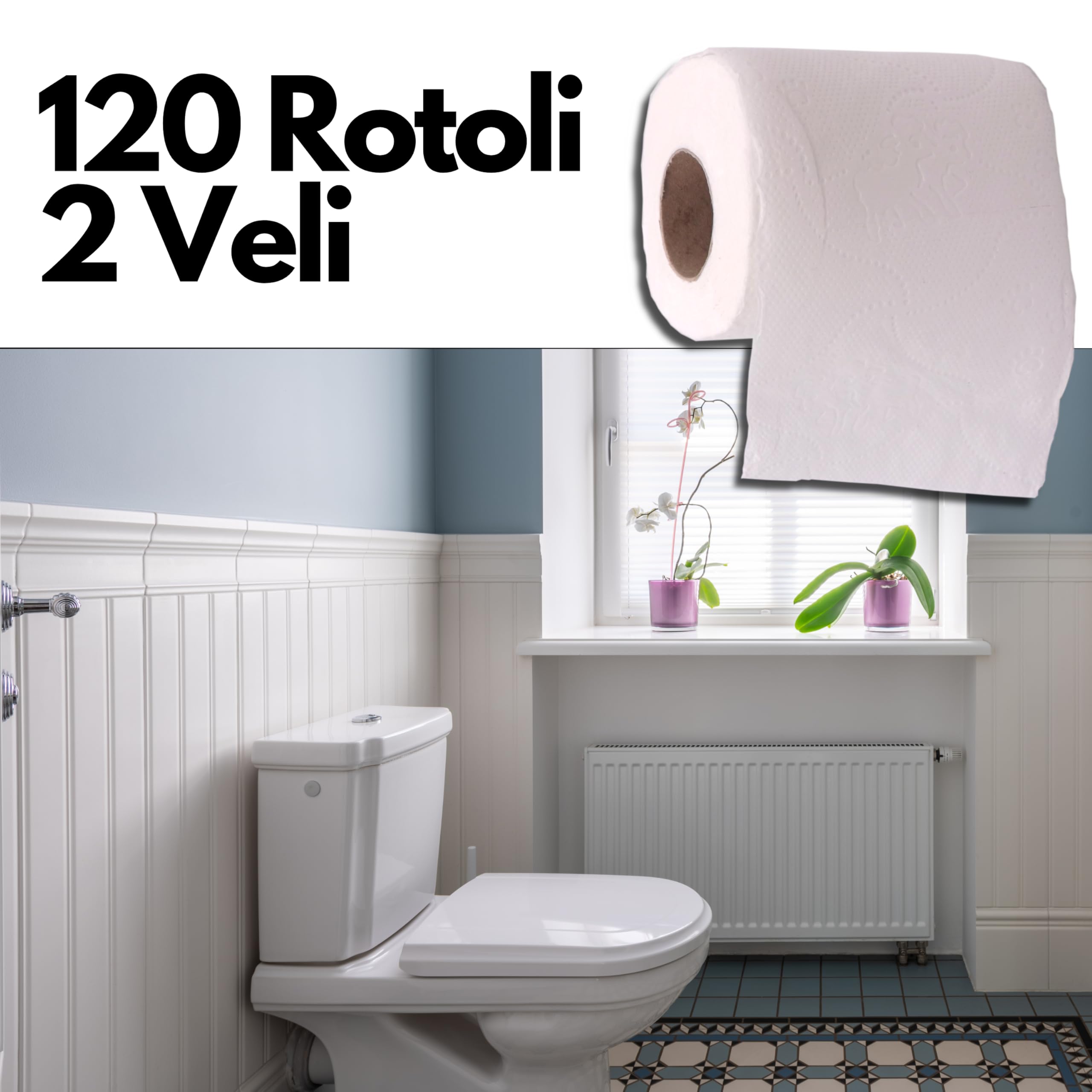 Carta Igienica 2 veli 120 rotoli (12 pacchi da 10 rotoli) Non profumata goffrata Ultra Soft Super Conveniente trapuntata multidisegno