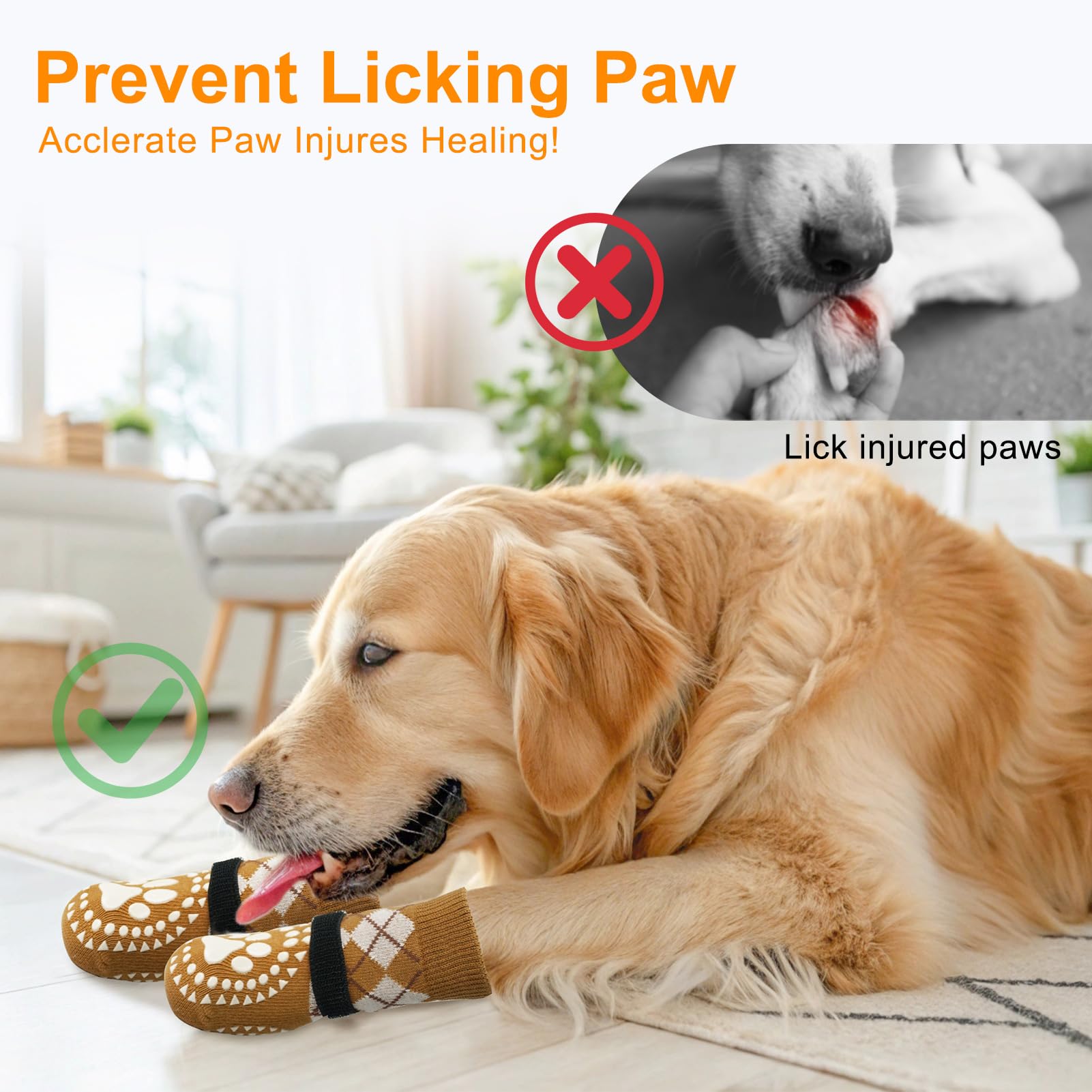BEAUTYZOO 2 works Anti-Slip Dog Socks, Indoor Wear Pet Paw Protector for Hardwood Floors Small Medium - Image 2