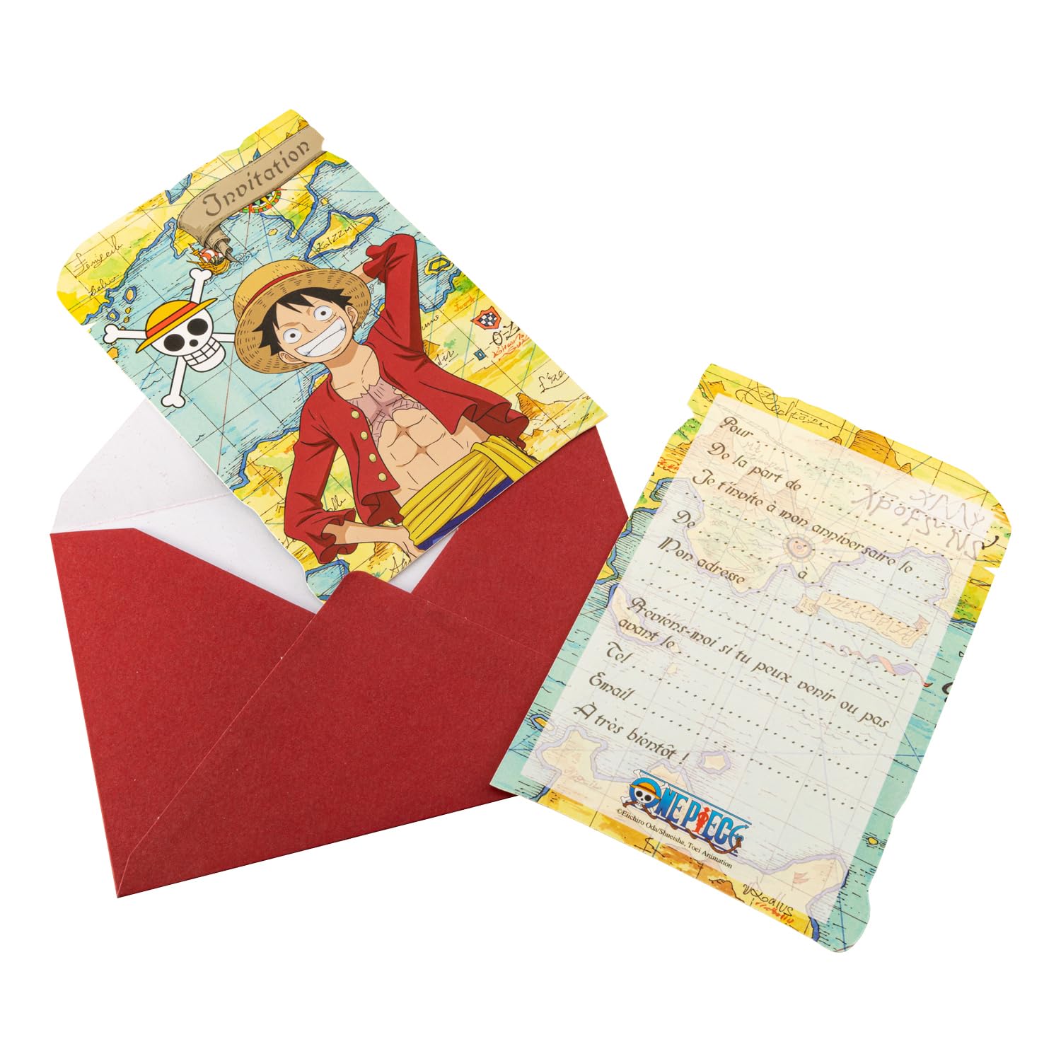 Chaks - Set ufficiale per feste One Piece per bambini, piatti, tovaglioli, palloncini, inviti e ghirlande, decorazioni anime per compleanni