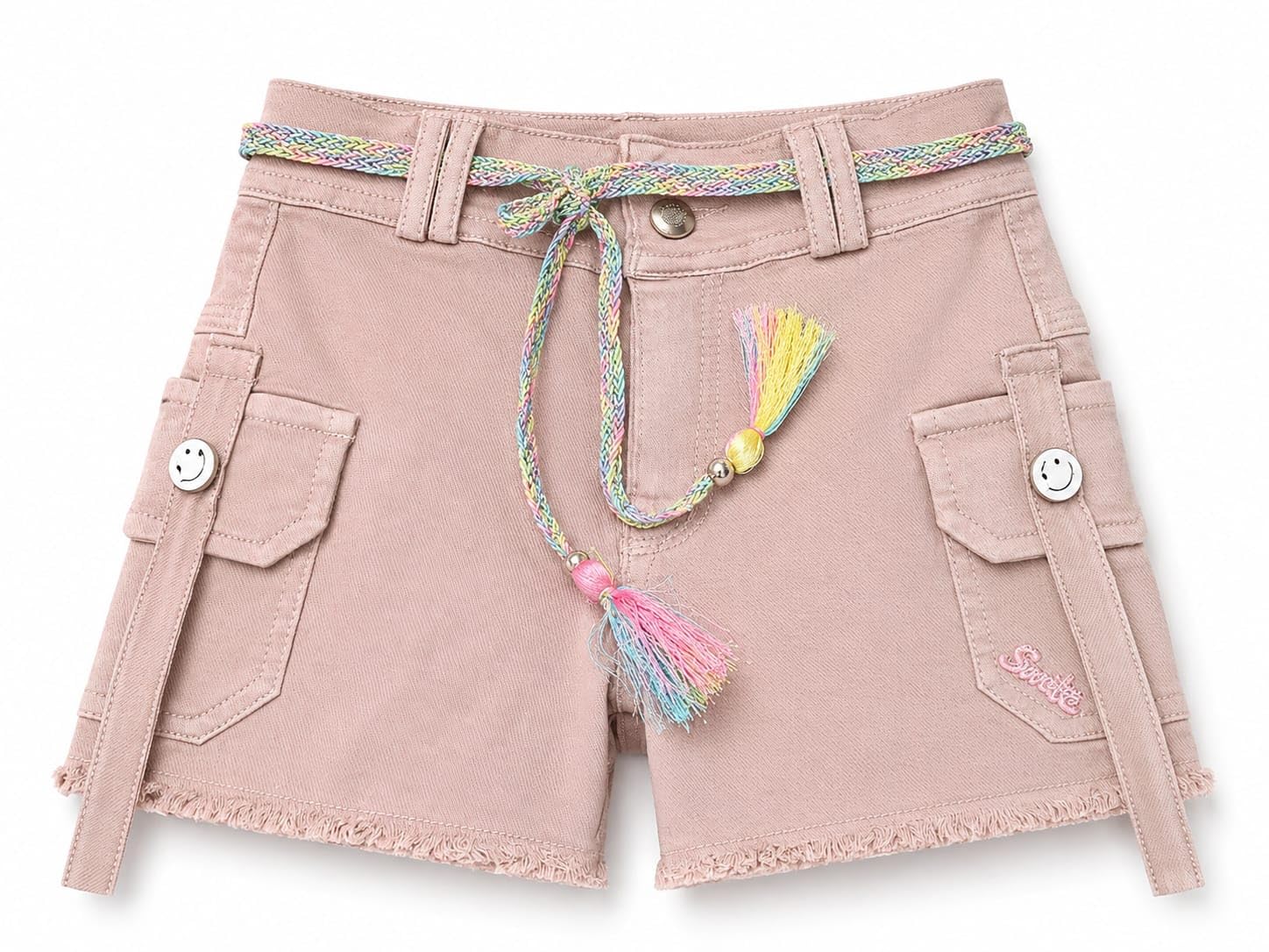 Girls Cargo Shorts with Belt | Light Pink Mid Rise Casual Cotton Twill Shorts for Girls | Soft Comfortable Summer Shorts | Stylish Daily Attire-picture-41