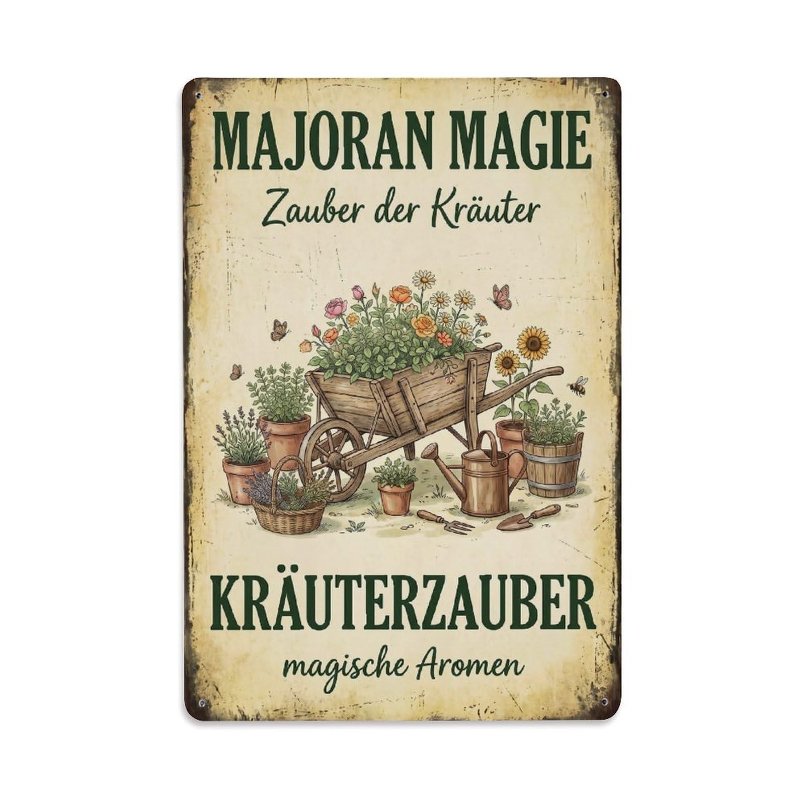 Vintage Funny Garden Marjoram Magic Rustic Gate Foliage Metal Tin Sign Plaque Wall Decor for Cafe, Club Bar, Office, Garden Metal Poster 8x12Inch