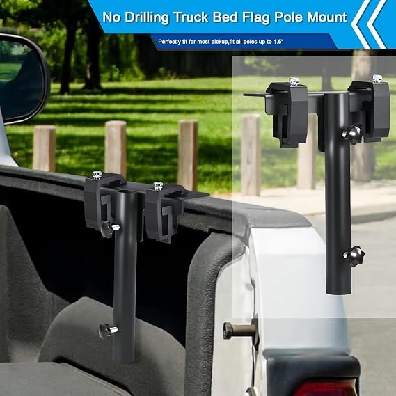 GADFISH No Drilling Side Flag Pole Mount Kit for Truck Bed,Universal Black Flagpole Holder Fit Up to 1.5 Pole