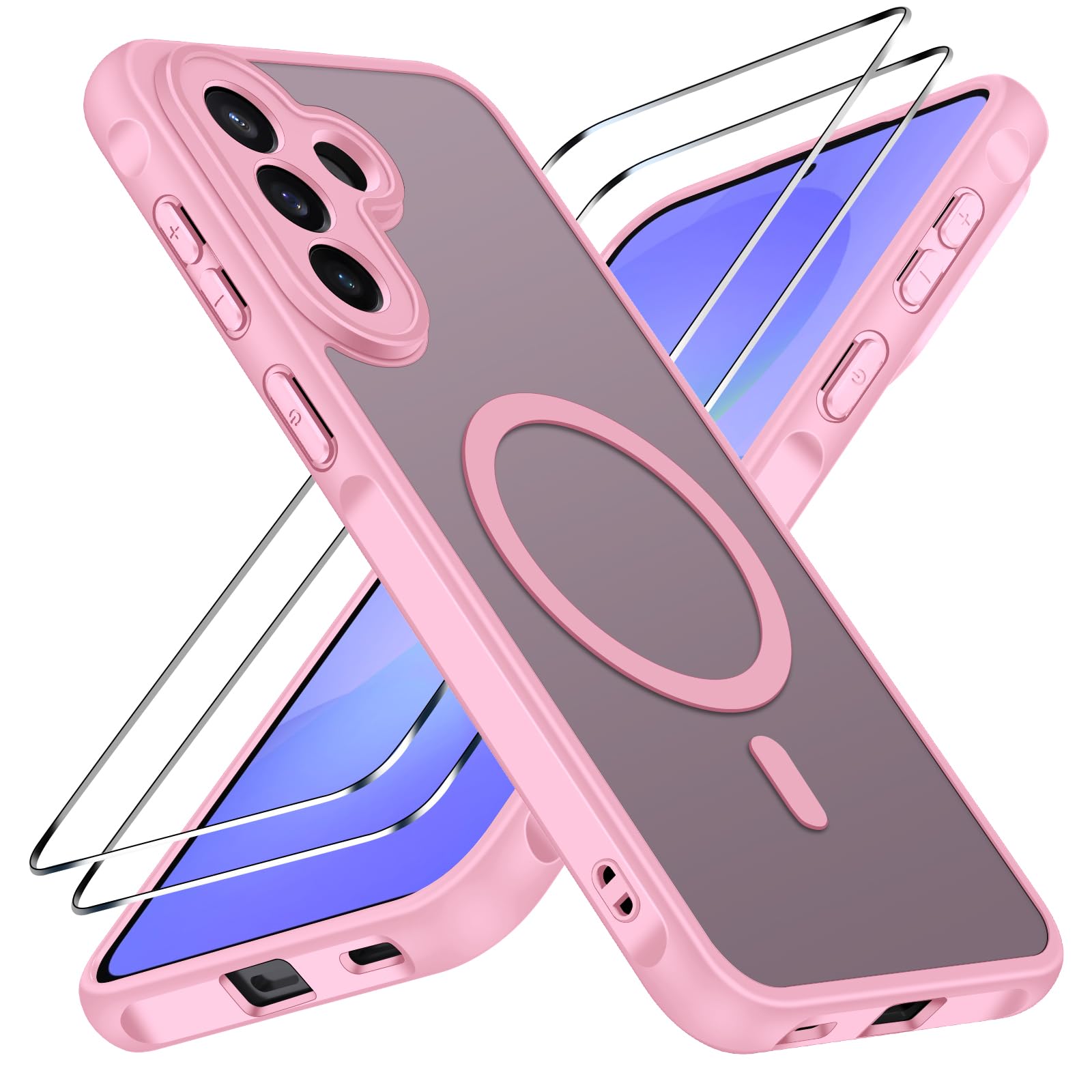 iVoler Cover Magnetica per Samsung Galaxy A57 5G con 2 Pezzi Pellicola Vetro Temperato, [Antiurto di Grado Militare] Custodia Traslucida Opaca Sottile Anti-Impronte MagSafe Case, Opaca Rosa