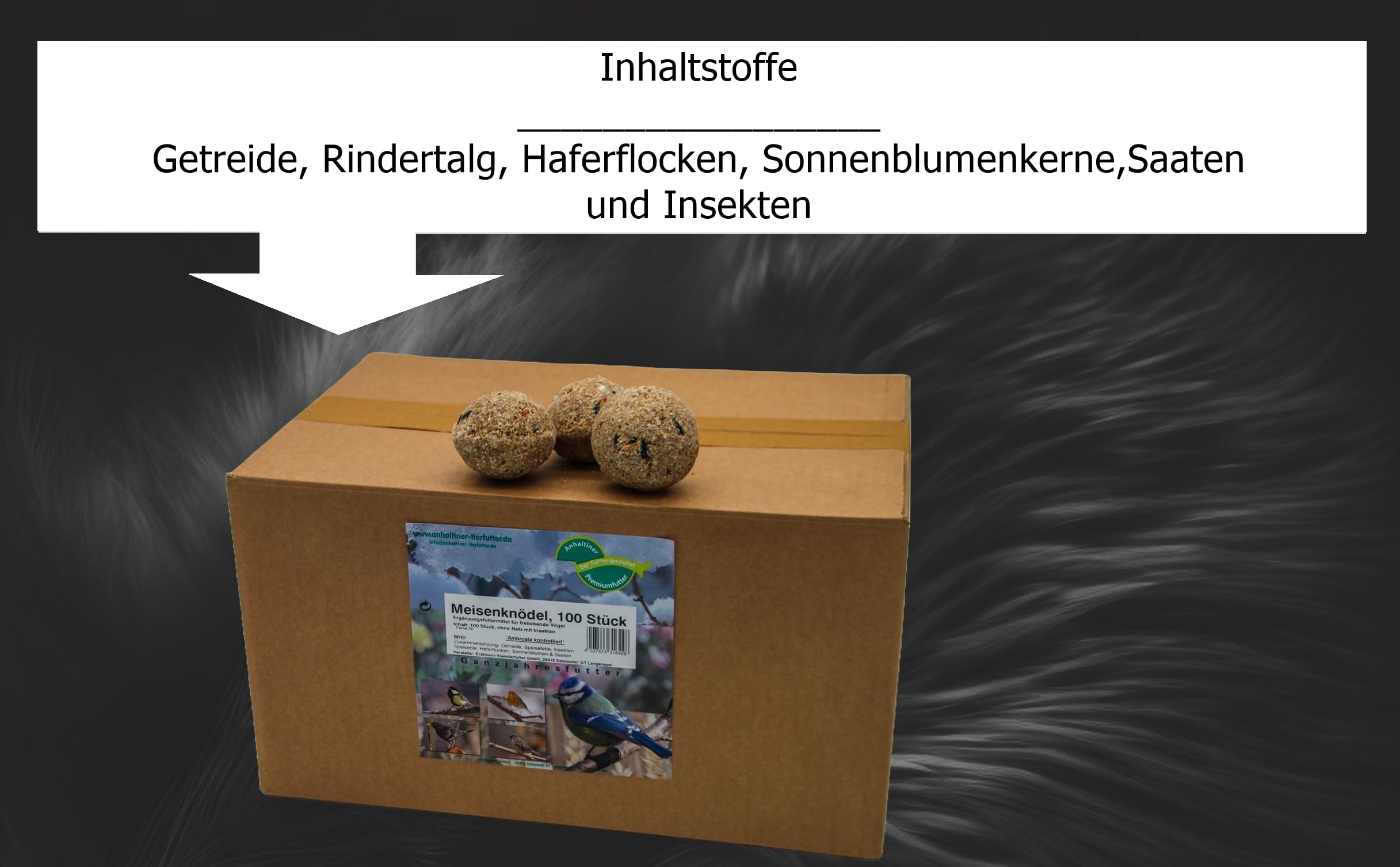 Anhaltiner Meisenknödel 100 Stück ohne Netz mit Insekten Vogelfutter Wildvogelfutter Meisenfutter eigene Produktion in Deutschland hergestellt