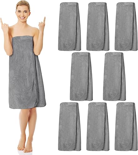 Tigeen 8 piezas de toallas de spa para mujer, toallas envolventes ligeras, batas de spa con cierre ajustable y parte superior elástica (gris,
