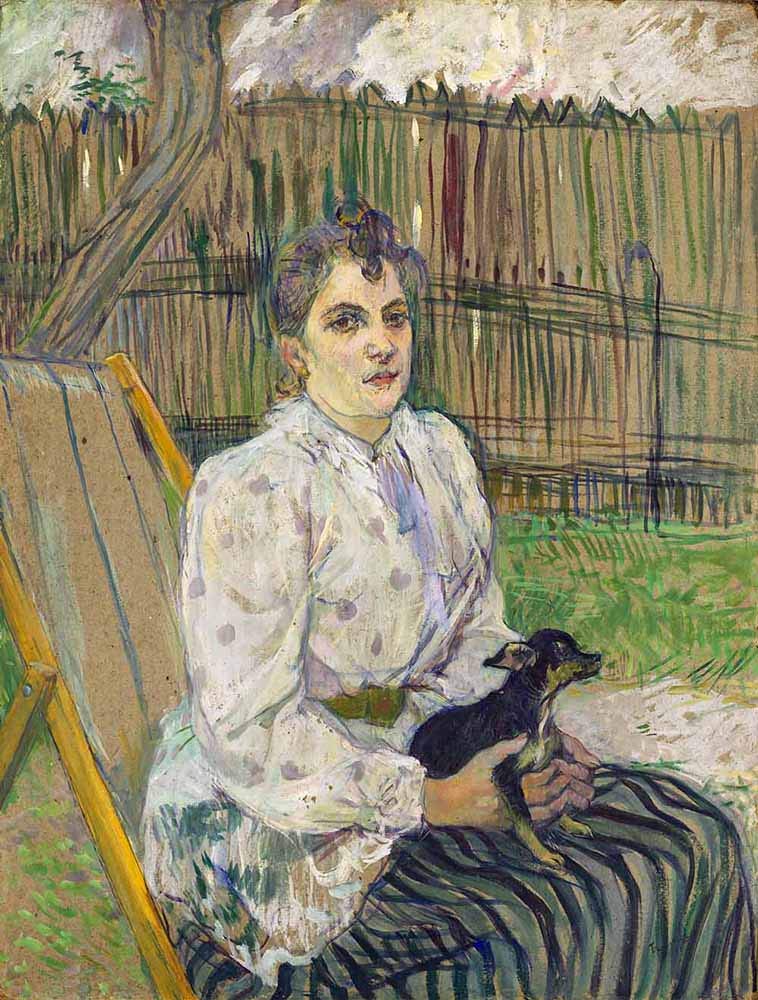 JH Lacrocon Henri de Toulouse-Lautrec - Lady With A Dog Canvas Wall Art 45X60 cm - Figurative Paintings Reproduction Vintage Print Rolled