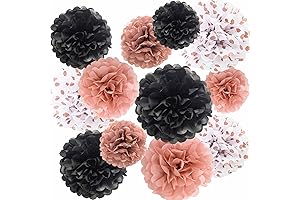 ANSOMO Rose Gold and Black Tissue Paper Pom Poms Party Decorations