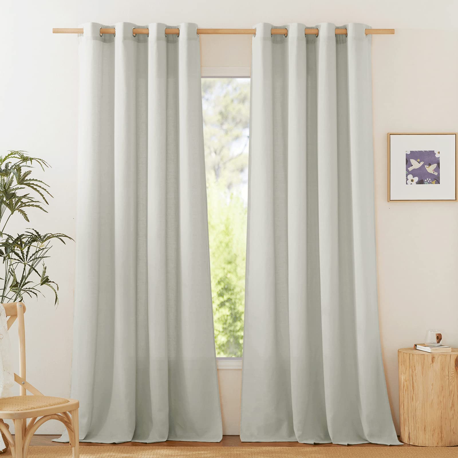 NICETOWN Rustic Linen 132 inch Long Curtains for Living Room, Grommet Privacy Added Thick Linen Weave with Light Filter Window Curtains & Drapes for