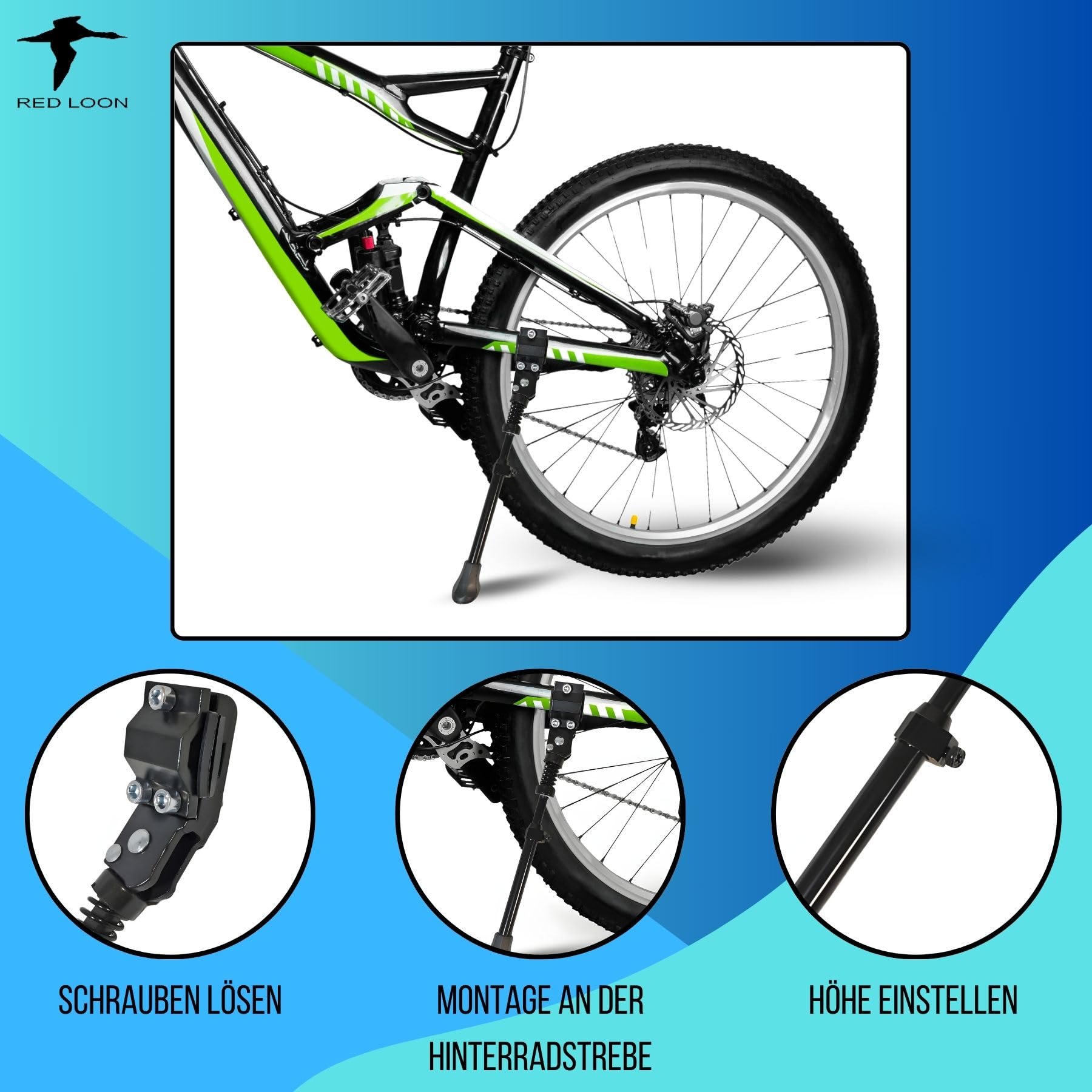 VDP Bike Kickstand - Fahrrad Fuß - Alu - Fahrradständer Hinterbau - Mountainbike Fahrradständer- Seitenständer - Parkstütze - Mittelständer