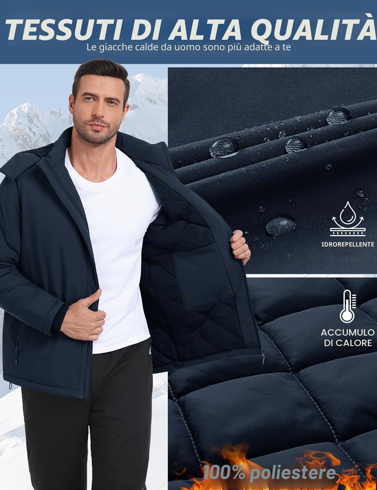 Voqeen Giubbotto Invernale Uomo Idrorepellente Softshell Cappotto Con Cappuccio Leggero Isolato Giacca Imbottita Per Escursioni In Montagna