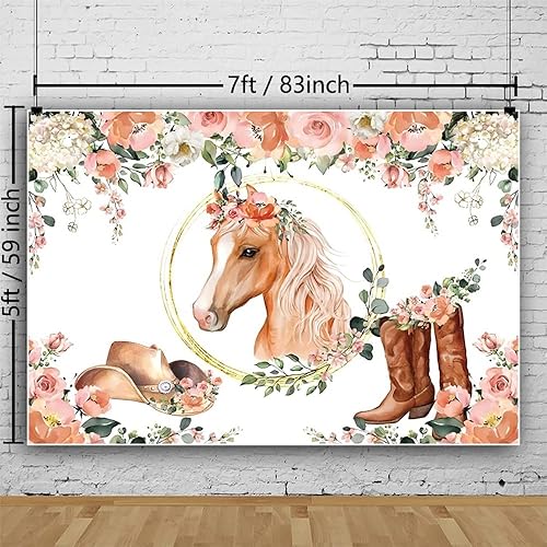 Miniatura 2 de Fondo de cumpleaños para fiesta de caballo de vaquera de 7 x 5 pies, suministros de decoración de fiesta de baby shower, anillo dorado, hoja de