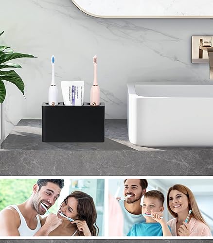 Miniatura 6 de Luxspire Soporte para cepillo de dientes, 3 ranuras, cepillo de dientes eléctrico y soporte para pasta de dientes, almacenamiento de encimera de