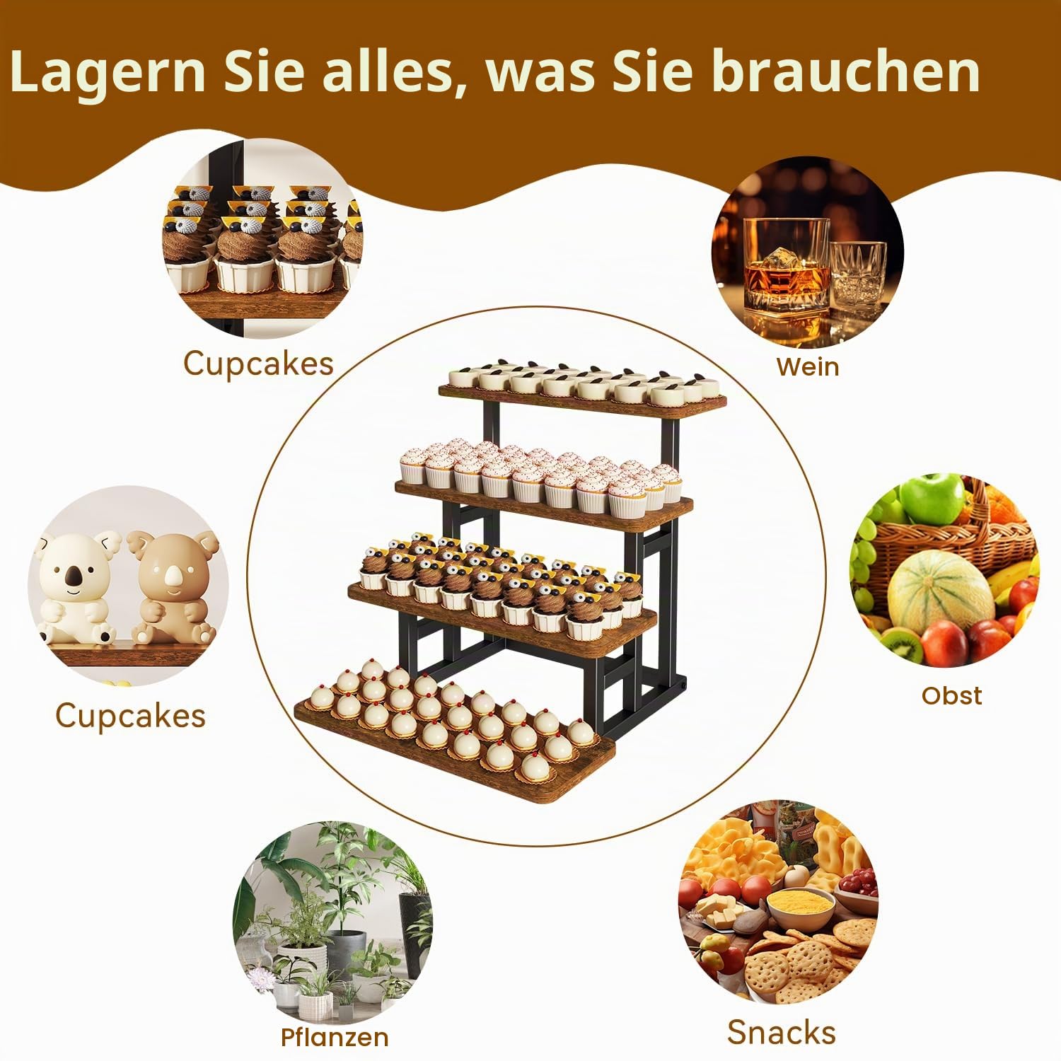 IBUYKE Etagere Holz,2er Set,Tortenständer,Kühlplatte Buffet,Braun TLJ018H-2