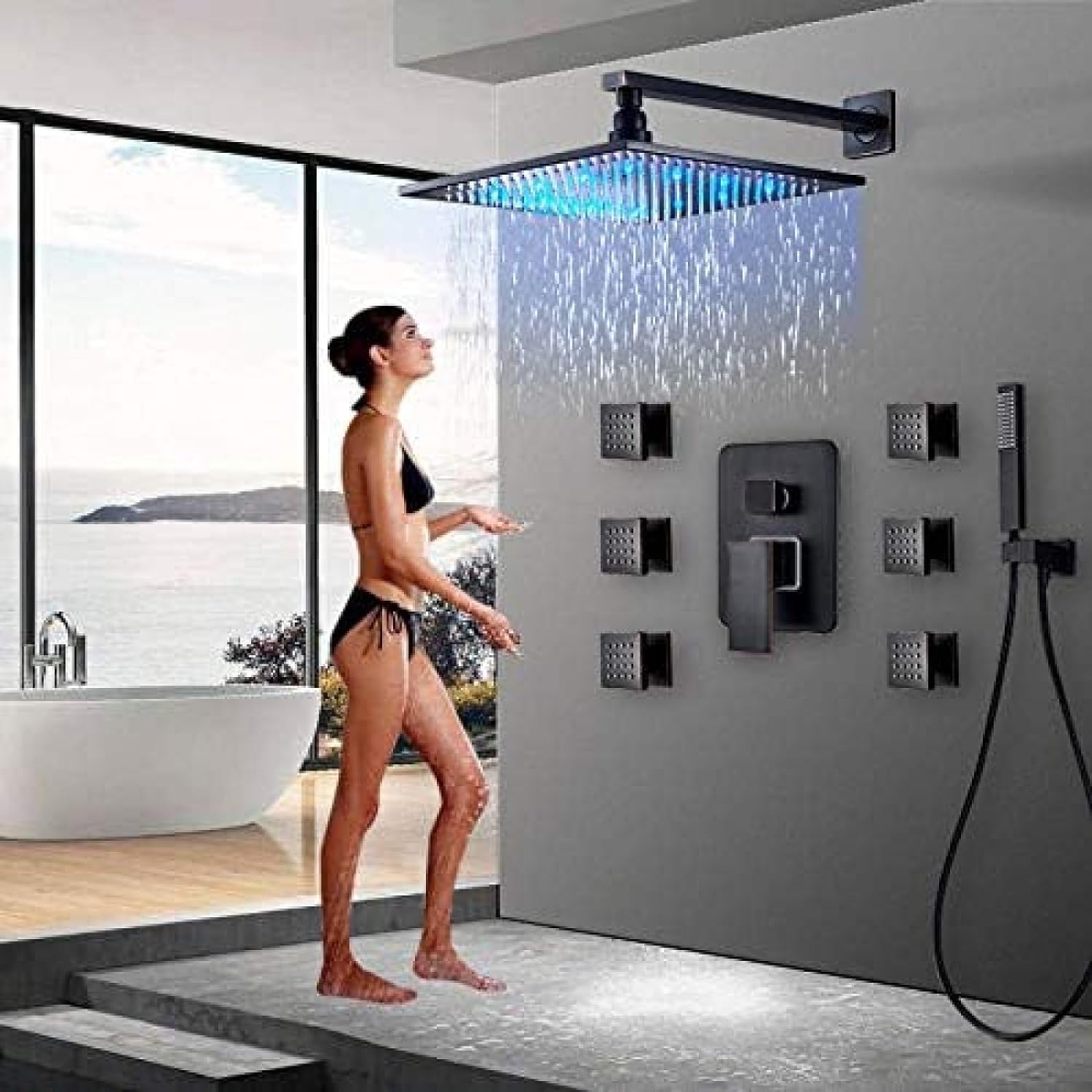 OZBMA Bathroom Faucet Black Bronze Rain Shower Bath Wall Mounted Bathtub Mixer Tap Set-16 Inch Set,8 Set (16 Inch Shower Set A)