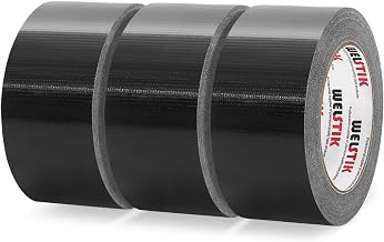 WELSTIK Professional Tape 48mm x 27m Waterproof for Repairs, DIY, Crafts, Indoor and Outdoor Armoured Tape, Black, Pack of 3