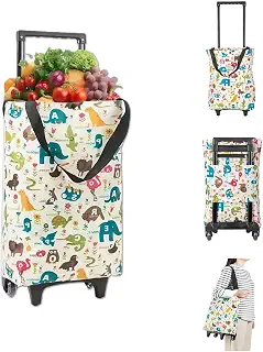 Shopping Carts for Groceries, Large with Wheels, Folding Shopping Carts Rolling Tote, for Camping, Outdoor, Fishing, Beach, Shop, Market, Home, Storage, Car Trunk, Fruit, Vegetable, Food