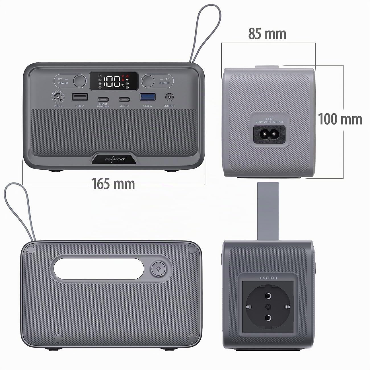 revolt 230V Powerbank: Power Station & Generatore Solare, HSG-4505, 89,6 Wh, 100 Watt / 200 W (carico Continuo/Pico) (powerstation generatore Solare, Stazione di Alimentazione Mobile, Pannello)