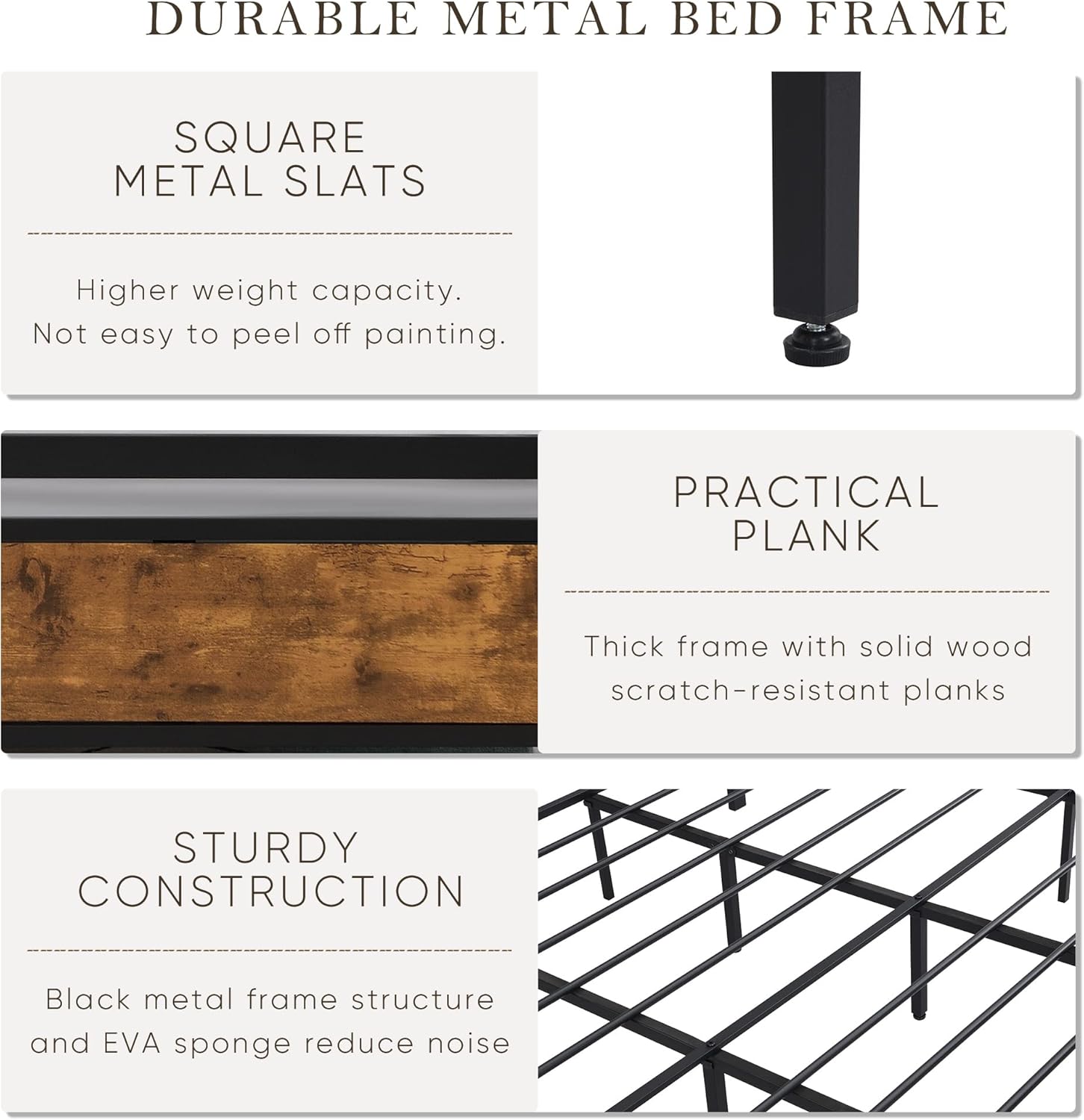 Modern King Size Metal Platform Bed Frame with Wood Headboard, Heavy Duty Mattress Foundation with Slat Support, Easy Assembly, Noise-Free, No Box Spring Needed (King)