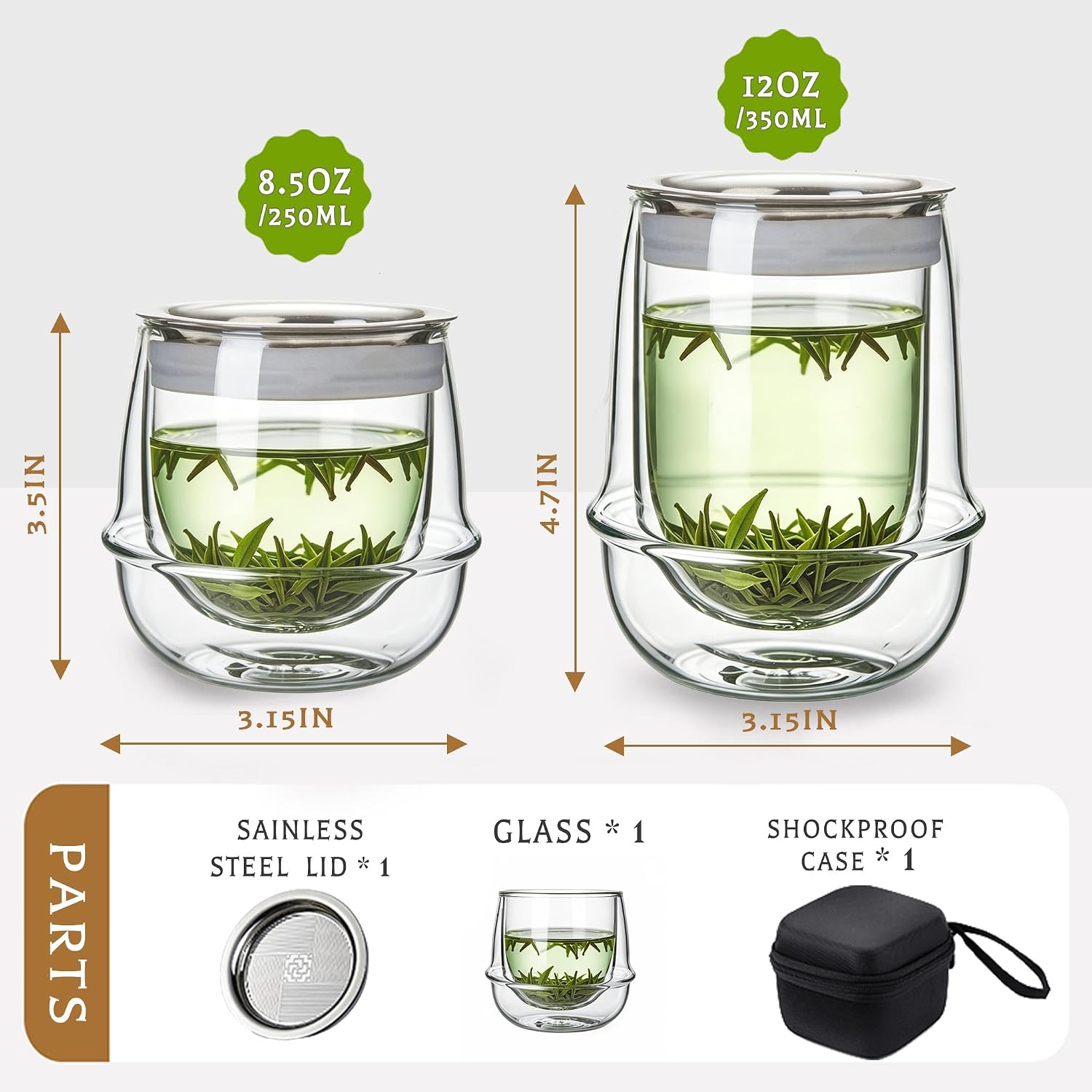 Double-Layer Insulation Glass Teapot with Infuser 12OZ