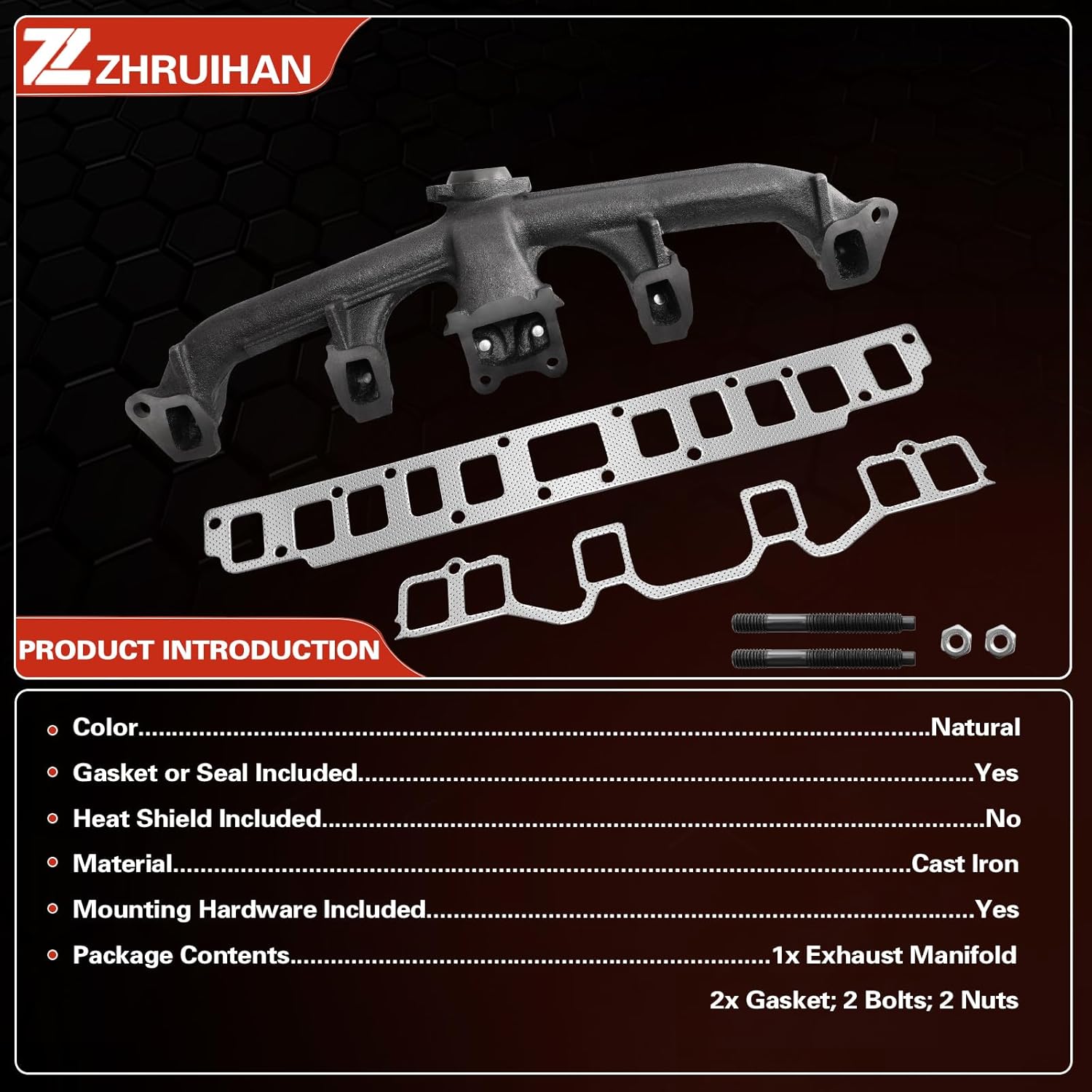 Exhaust Manifold Kit with Includes Required Gaskets And Hardware Compatible with Amx, Concord, Pacer, Eagle, Spirit, Cherokee 4.2L L6, OE: 674-237 EPA