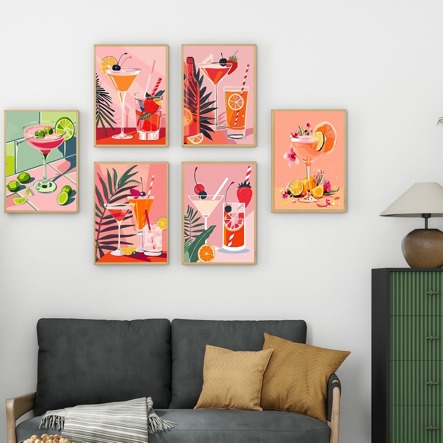 Mosaflare 6 Pack Painting by Numbers Kit for Beginner, Cocktail Adult Paint by Number Kits on Canvas, DIY Acrylic Oil Easy Paint by Number for Home Wall Decor 8X12 inch (Without Frame)
