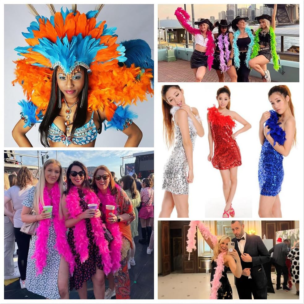 Boa De Plumas De Pavo De 2 Metros – Ligera, Esponjosa Y Color Naranja – Ideal Para Decorar Fiestas, Bodas, Navidad Y Manualidades