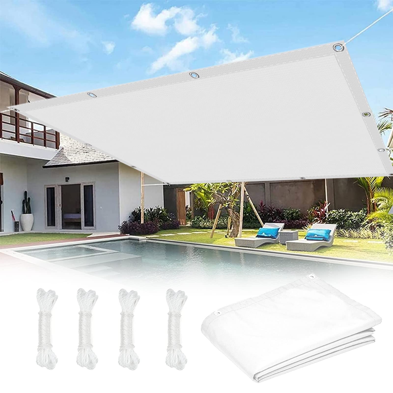 Filet d'ombrage rectangle blanc avec cordes de fixation 3.5x9m