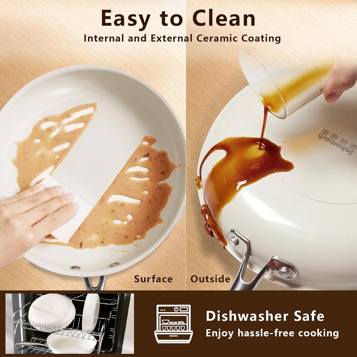 SAKAMOSH 11" Nonstick Ceramic Frying Pan, Non Toxic Pan, White
