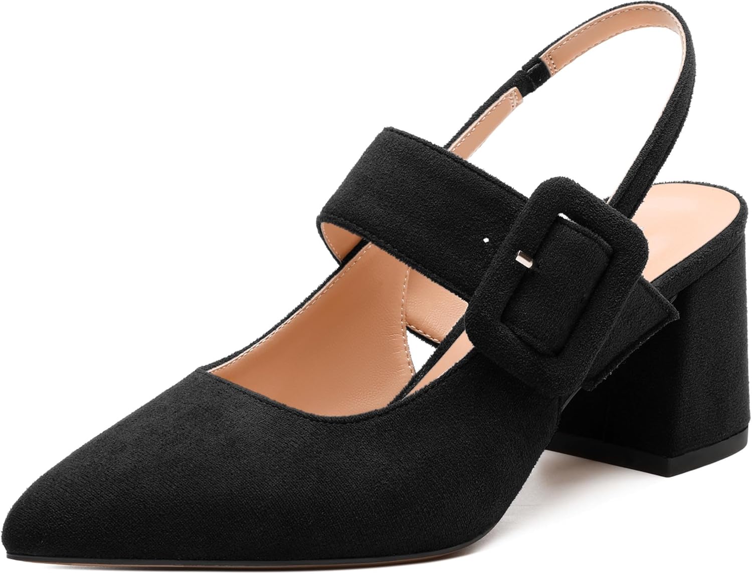 Women's Slingback Heels Mid Heel Pumps Pointed Closed Toe Chunky Heel Suede Wedding Party Shoes