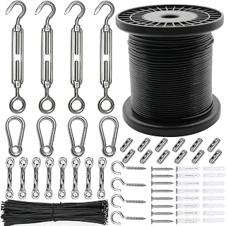 String Light Hanging Kit，Stainless Steel Cable for Outdoor Lights，Globe String Light Suspension Kit Include 182 FT Wire Rope Cable Turnbuckle and Hooks