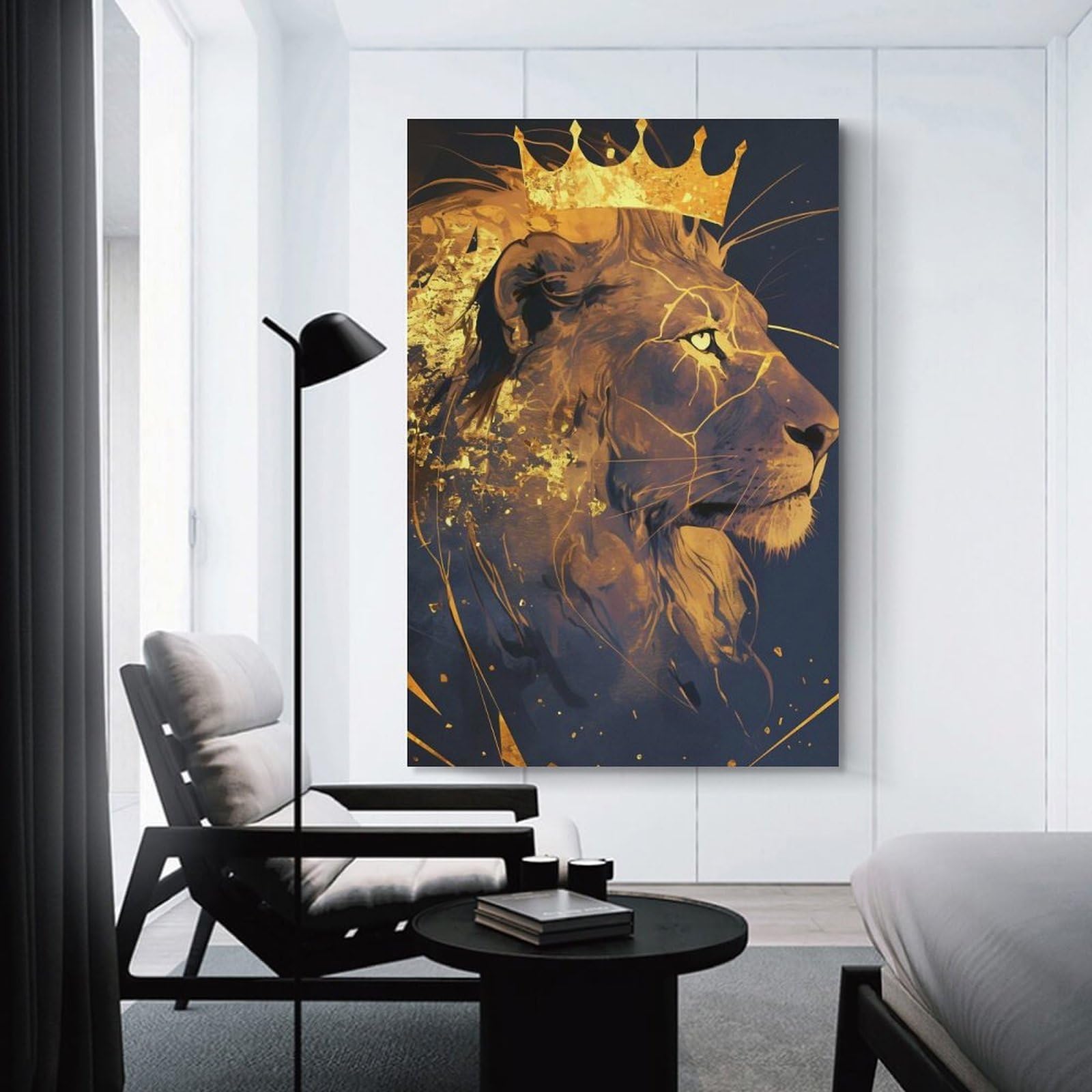 Junmoney Golden Lion King Portrait Room Decor Wall Art 20x30inch(50x75cm), for Bedroom, Guest Room Or Reading Nook, An Easy Wall Refresh for Bedrooms
