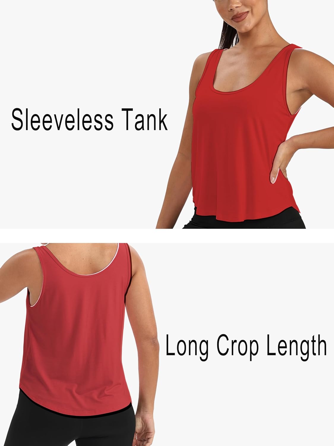 Mippo Workout Tops for Women Cropped Sleeveless Tank Tops Scoop Neck Athletic Yoga Gym Shirts Loose Fit - Image 3