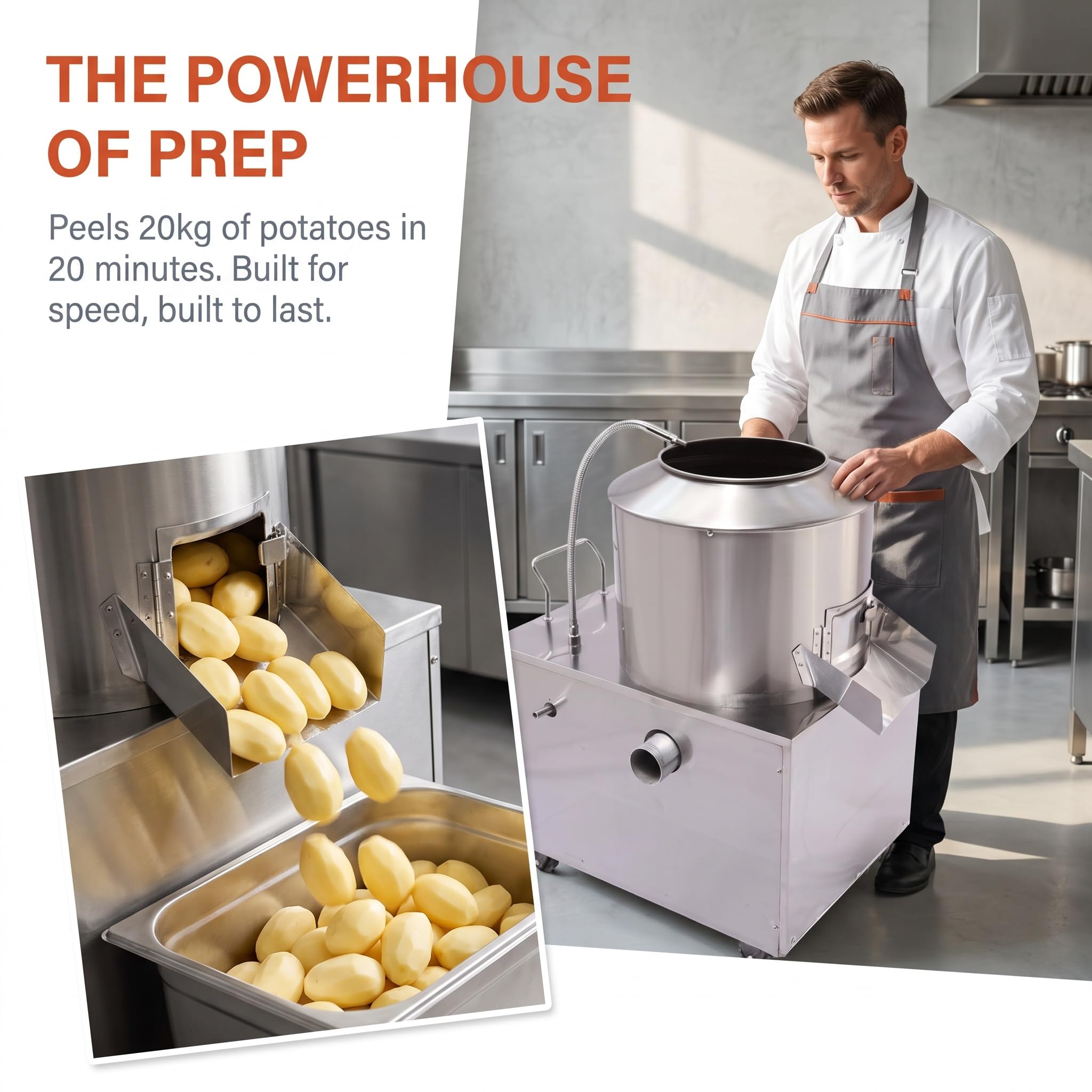 Pelapatate Professionale da 1500 W - Acciaio Inossidabile Resistente, capacità di 485 Libbre/Ora, Pelatura Elettrica Rapida Ed Efficiente per Ristoranti.