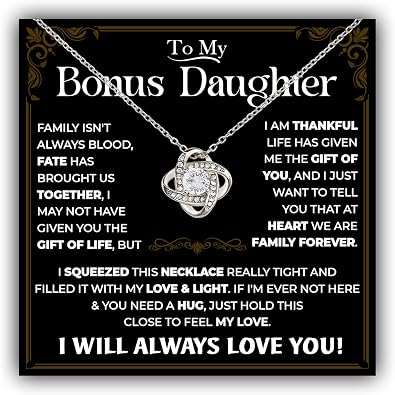 Bonus Daughter Necklace From Stepdad, Step Daughter Gift From Stepmom, Stepdaughter Necklace From Step Dad, Christmas Birthday Anniversary Necklaces With Message Card For Stepdaughter