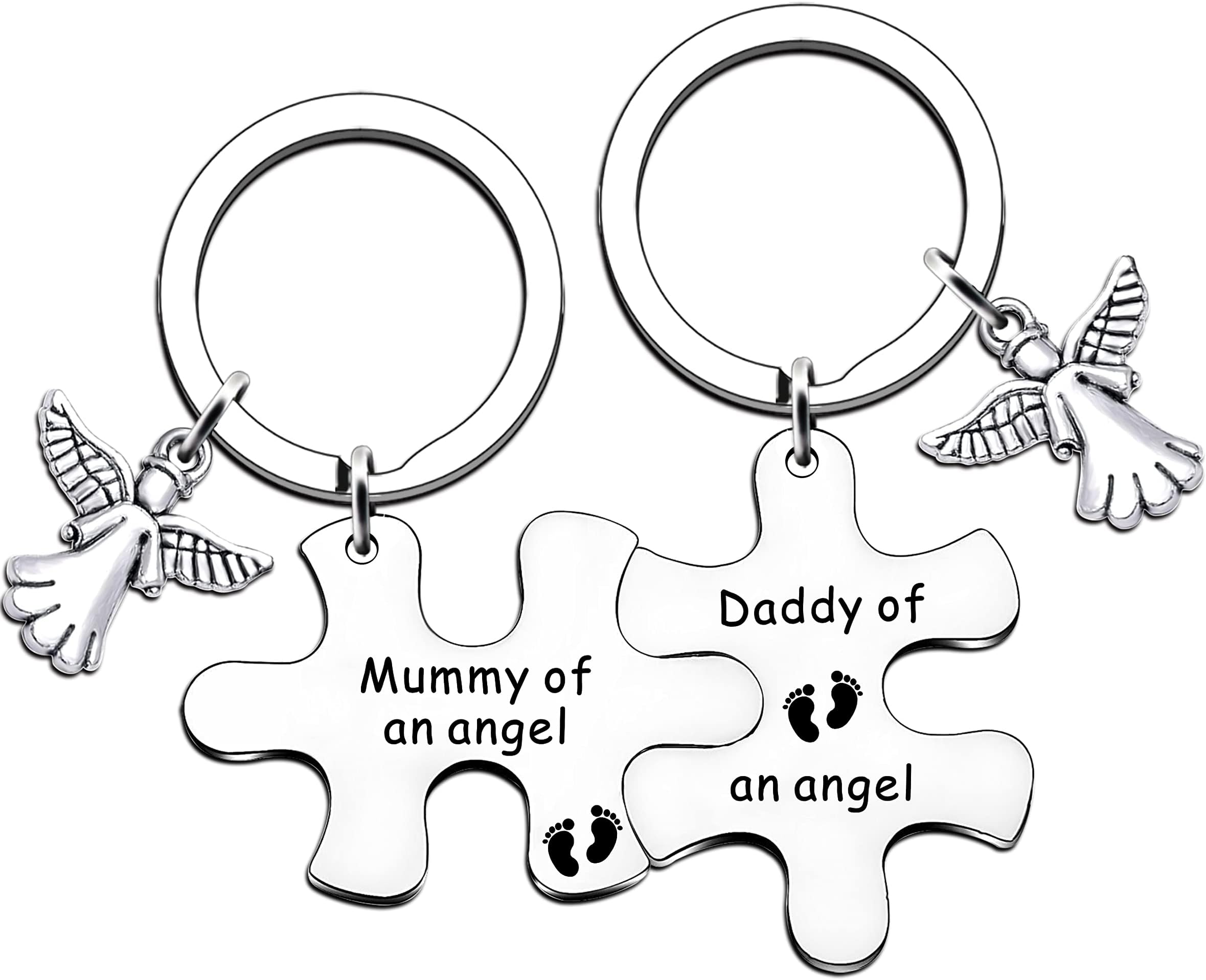 JMIMO Baby Memorial Gifts Loss of Baby Gifts Keyring Miscarriage Keepsake for Infant Loss Sympathy Gift Remembrance Keyring Mummy Daddy of an Angel Puzzle Keyrings Set