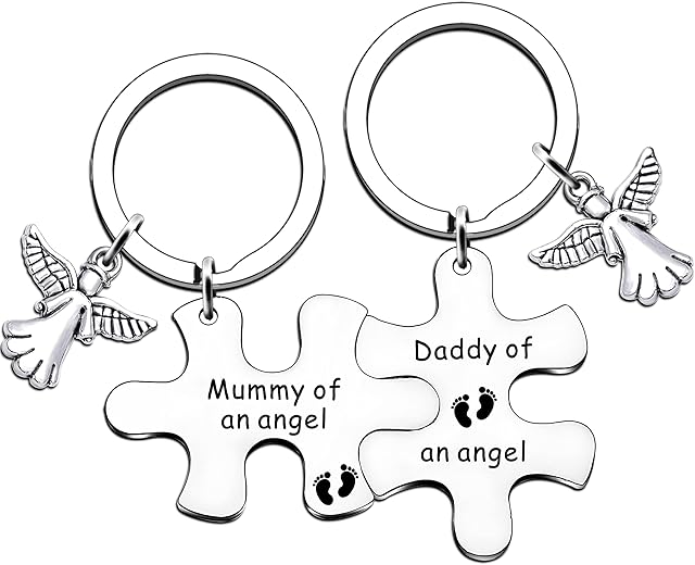 JMIMO Baby Memorial Gifts Loss of Baby Gifts Keyring Miscarriage Keepsake for Infant Loss Sympathy Gift Remembrance Keyring Mummy Daddy of an Angel Puzzle Keyrings Set