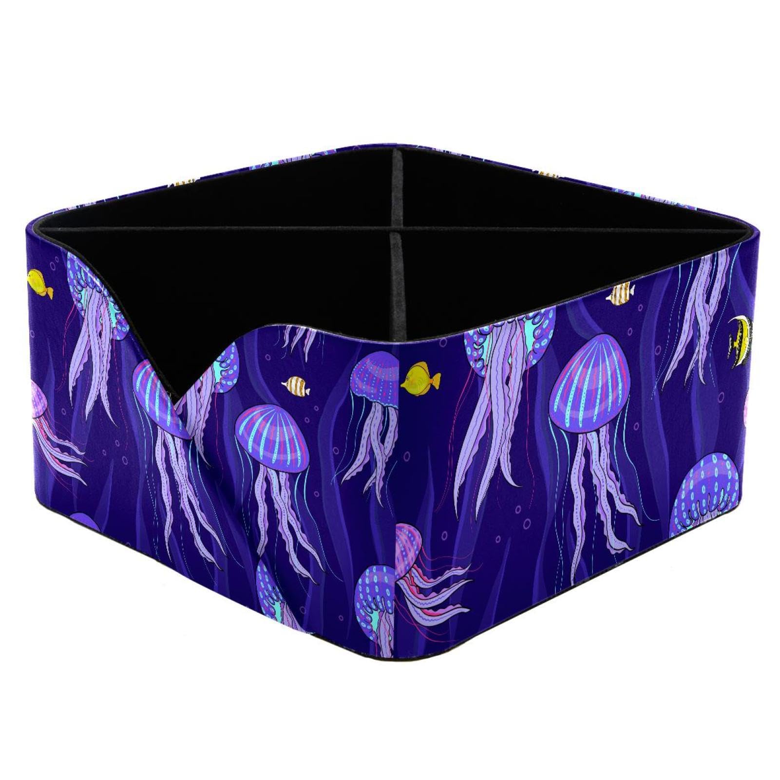 KengjuTesu Sea Jellyfish Fish on Dark Purple Pattern Desktop Organizer Pen Holder, Rectangular Pencil Cup for Office, Study and Makeup Stations
