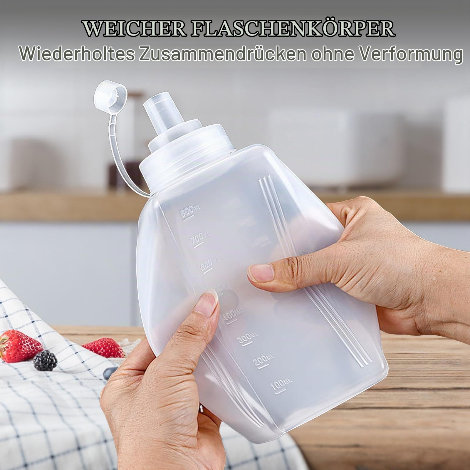 Disnace 3 Stück Plastik Squeeze Flasche, Breiter Mund Quetschflasche Mit Kappen, Transparent Kein Leck Condiment Flaschen für Malen,Backen,Ketchup,scharfe Soße,Olivenöl, Saucenflasche (# 1000ML) Küche, Haushalt & Wohnen