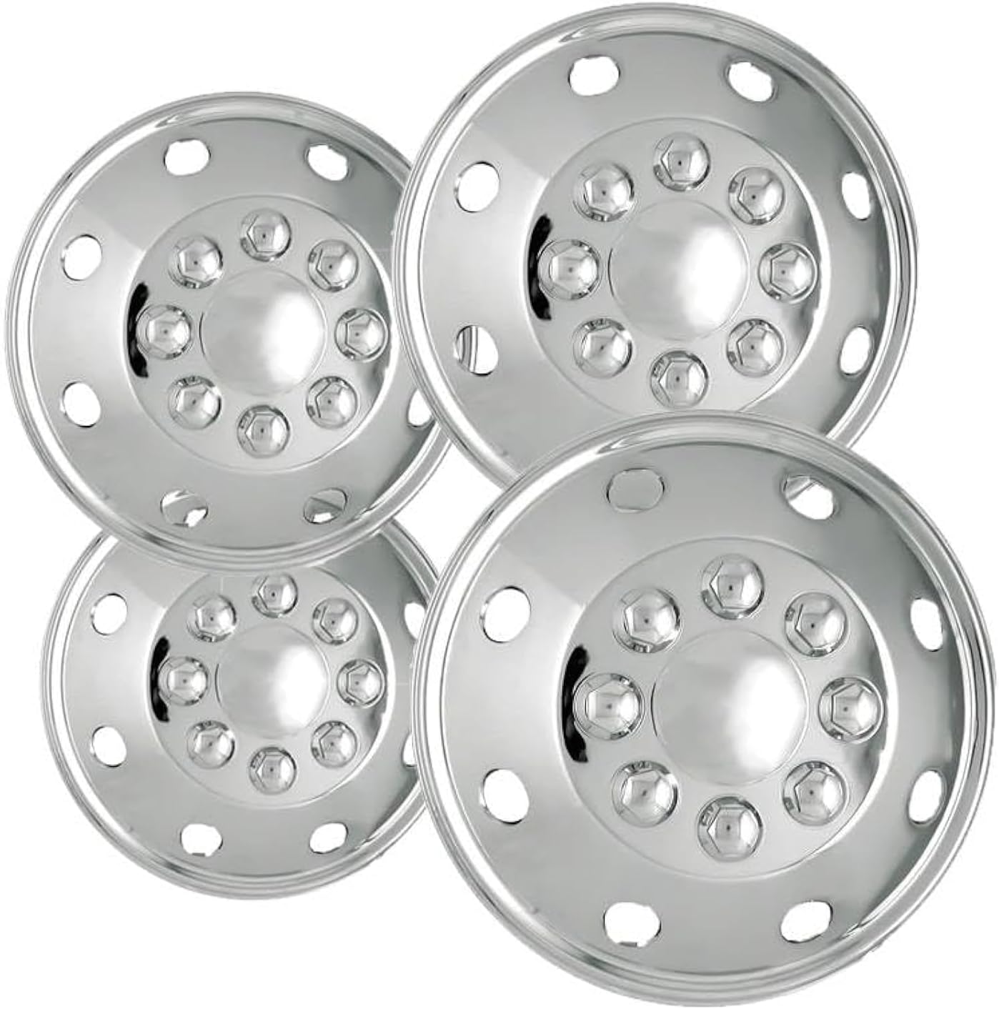 Chrome Wheel Simulators 16-inch (Set of 4) 16in Wheels Simulator - Truck Accessories Best for Pick-up Trucks Vans RV Rim Parts ABS Plastic Skin Cover - Universal Fits 8 Lug, 8 Hole