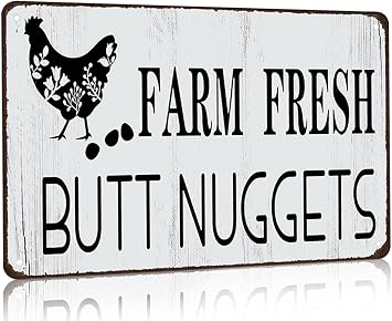 Smilelife Funny Chicken Gifts Chicken Farm Fresh Butt Nuggets Metal Sign for Home Farm Chicken Coop Farmhouse Kicthen Garden Decor 8 X 12 Inch 3189