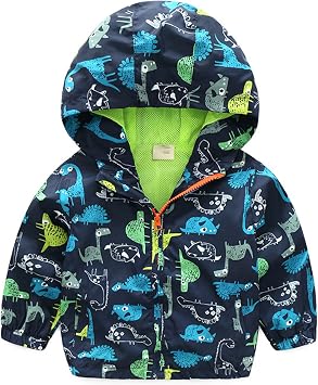 Boys Girls Spring Fall Hooded Jacket Toddler Baby Windproof Lightweight Cartoon Coats Zip Up Sun Protection Outerwear