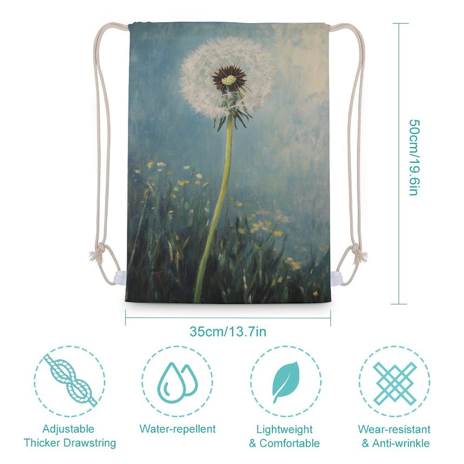 Single Dandelion Drawstring Backpack Canvas String Bag Lightweight Sports Gym Bag for Men Women