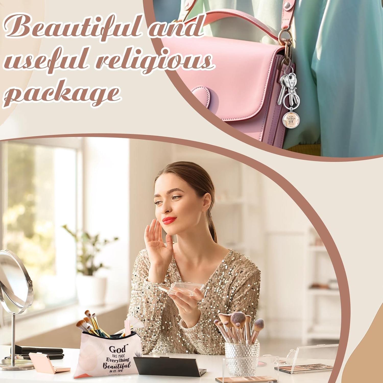 Talltalk 20 Pcs Christian Gift Bulk for Women Religious Cosmetic Bag Inspirational Scripture Keychain Church Favors for Women Mother Sister (Bohemian Style)