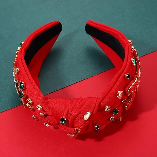 Vista 261 de Diadema de Navidad para mujer, accesorios de Navidad con cuentas, arco de Navidad, copo de nieve, diadema anudada HOHOHO, rojo y verde, perla