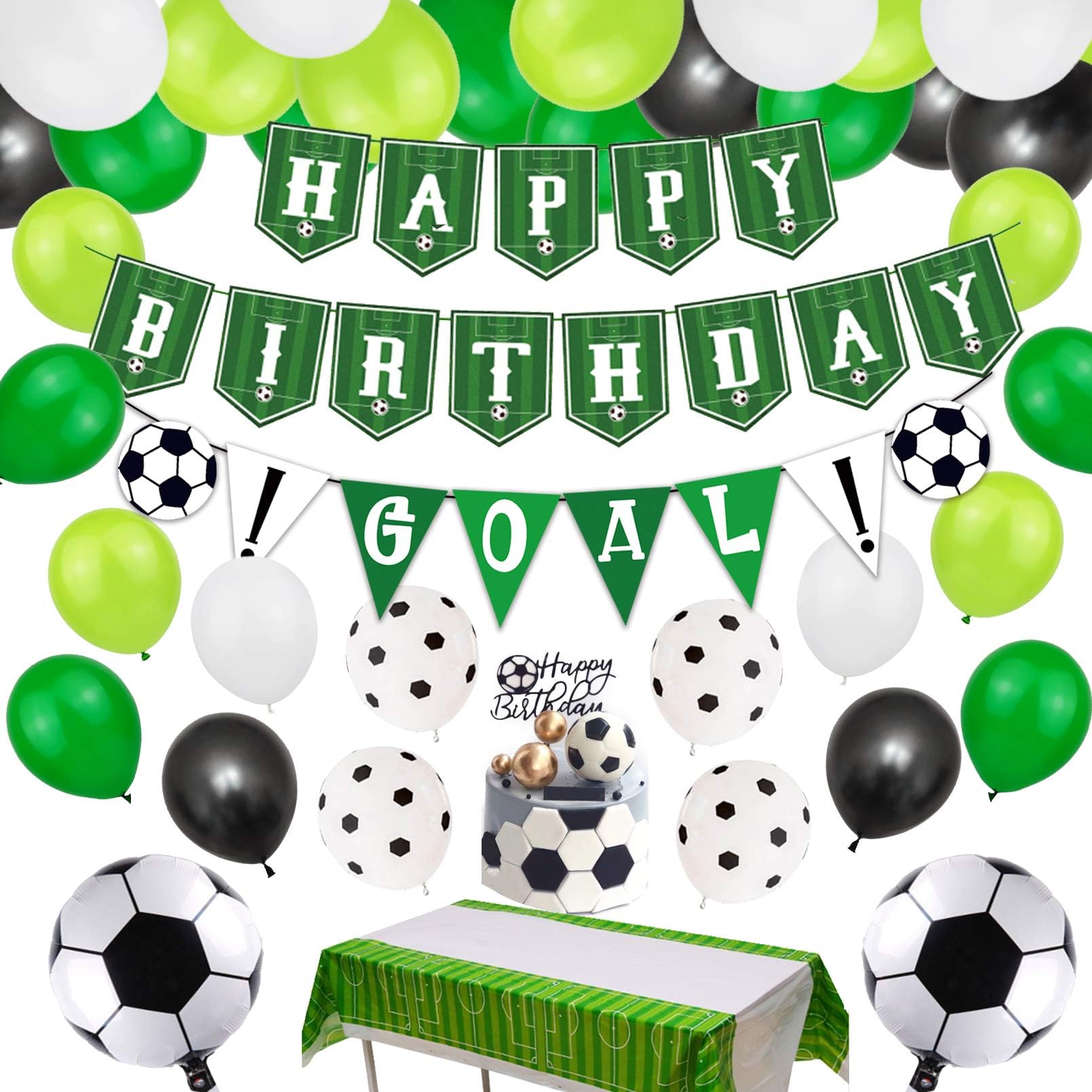 Does Not Apply Football Party Supplies 75Pcs Kit, Happy Birthday Banner With Diy Cake Topper, Latex Foil Theme Balloons For Kids, Boys, Fans White